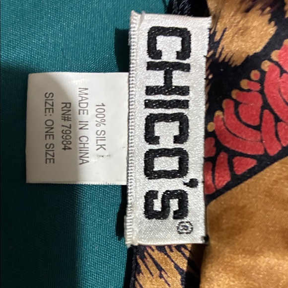 Chico's Gold and Black Patterned Scarf with Fringe - Picture 2 of 4